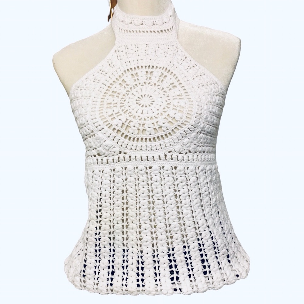 Women’s Crochet halter-neck top - white open knit- Beachwear, Casual wear🔥